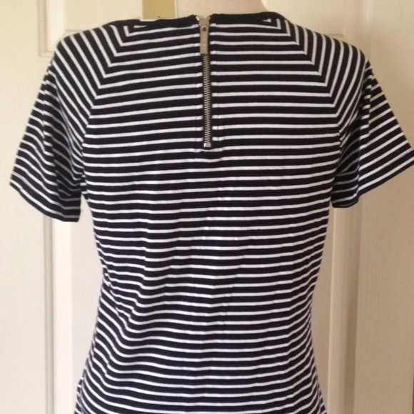 Michael Kors MK Silver Stud Logo Striped Boat Neck Short Sleeve Striped T-Shirt - Picture 3 of 5